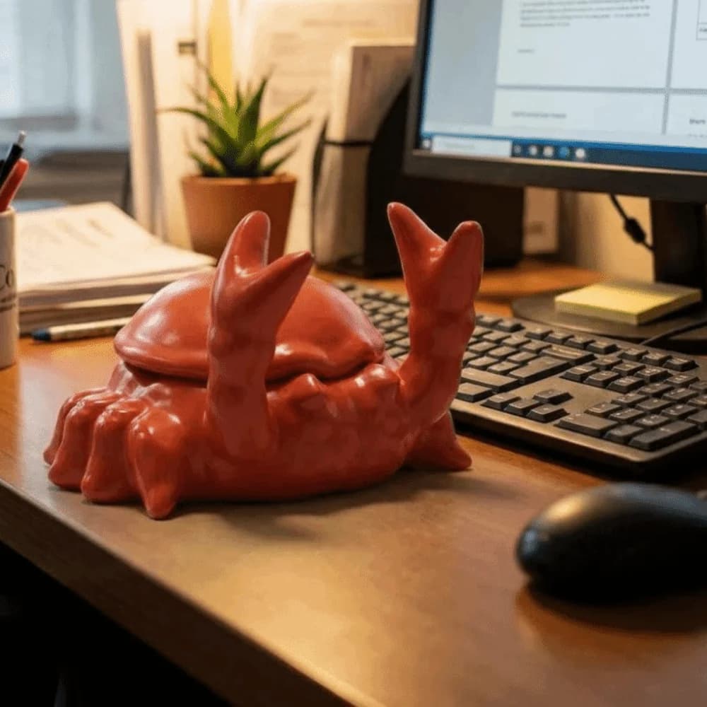 Originale Portapenne a Forma di Granchio in Resina con Coperchio, Mini Organizzatore da Scrivania a Forma di Animale per Studio