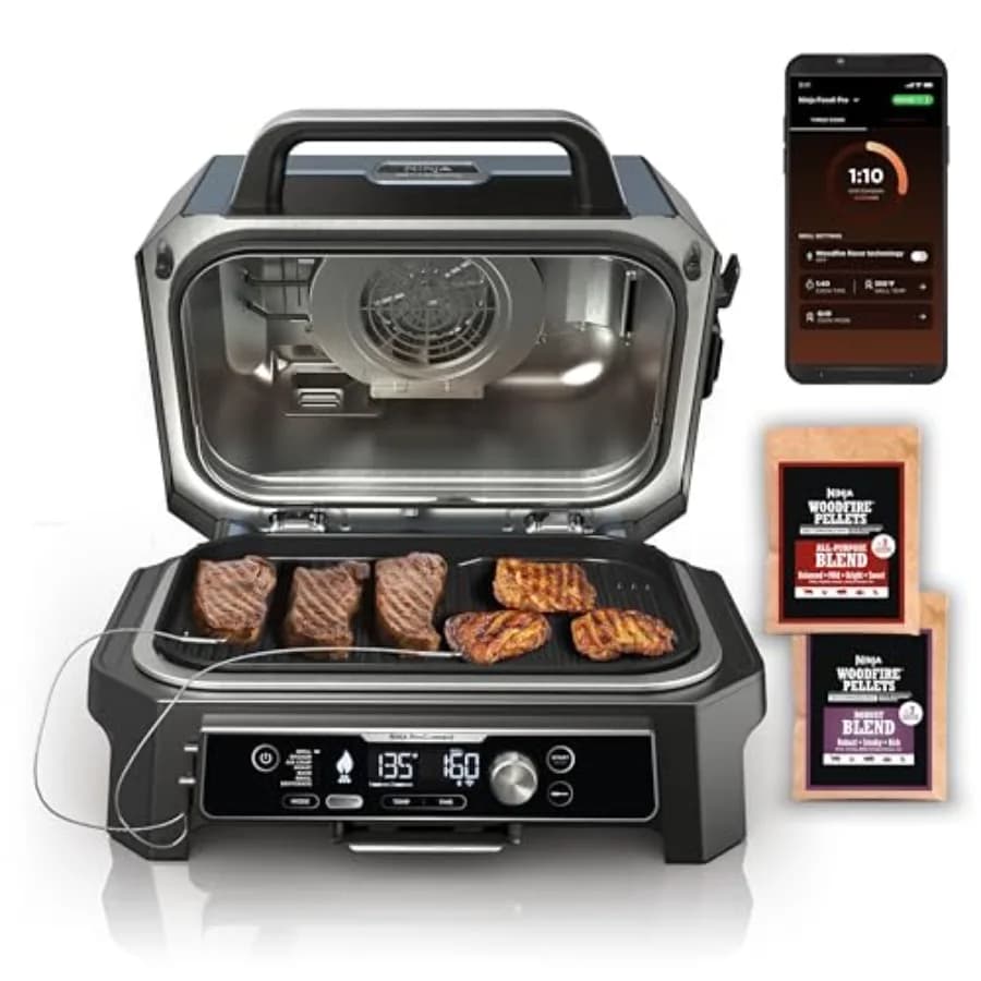 Woodfire Pro Connect Premium XL Outdoor Grill with Bluetooth App, Multifunction Grid 7-in-1, BBQ, Smoker, Outdoor Air Fridge