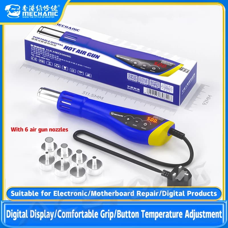 MECCANICO 958HT Pistola ad aria calda digitale Display a LED Strumento di saldatura a temperatura regolabile per la rimozione dei chip di rilavorazione BGA Riparazione del calore