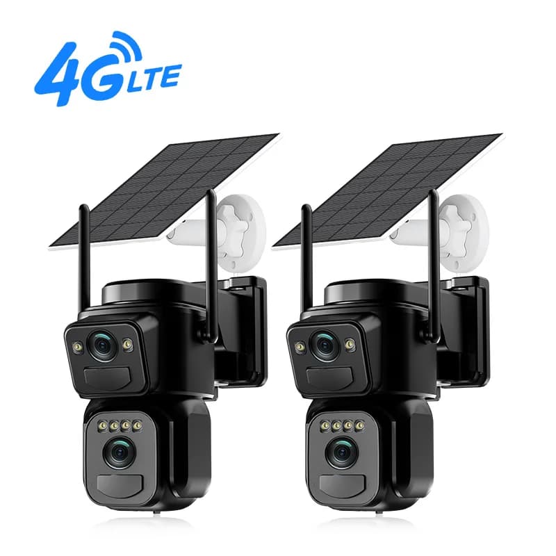 Telecamera di Sicurezza Solare 4G EU a Doppia Lente, 2 Pezzi, con Pannello Solare, Wireless, Registrazione 24 Ore, Allarme e Batteria Integrata