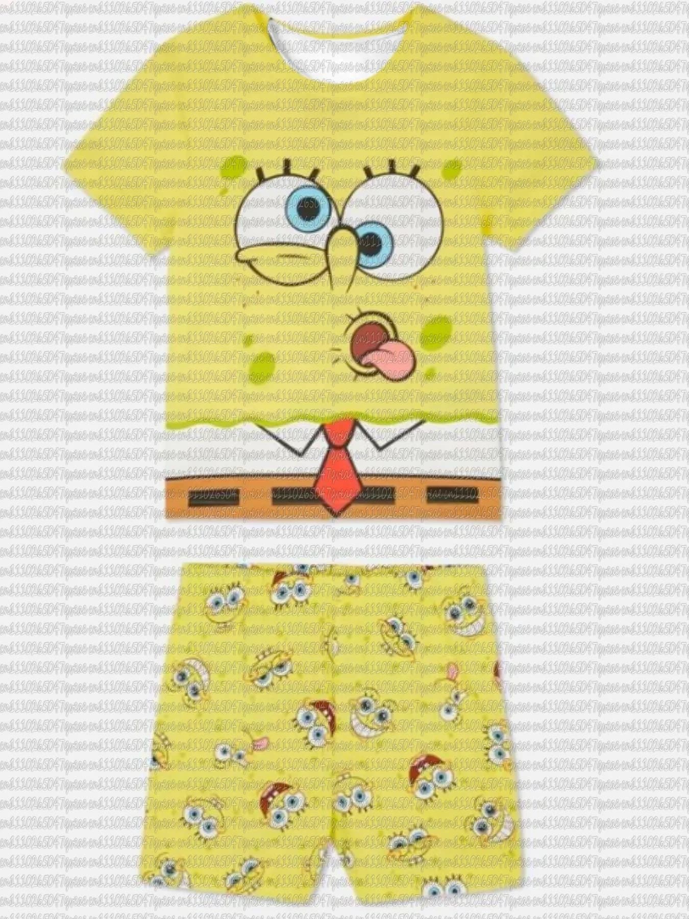 2026 SpongeBob and Patrick Adult Parent Couple Pajama Set, Funny 3D Print Family Loungewear