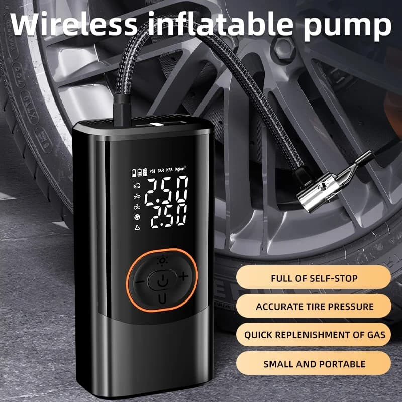 Pompa Elettrica Portatile Wireless per Auto 12V, Gonfiatore Pneumatici con Display Digitale per Auto, Moto, Biciclette e Palloni