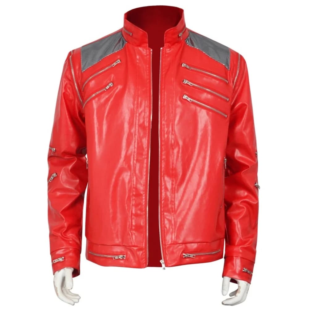 Punk Michael Jackson Red Jacket Cosplay MJ MICHAEL JACKSON CUSTOM Classic Beat It MV Red Zipper Leather Jacket