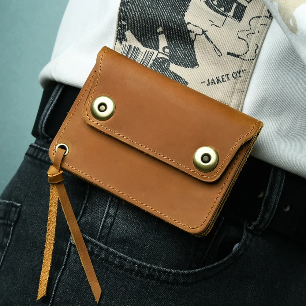 Marsupio vintage in pelle Crazy Horse da uomo in vera pelle con cintura da viaggio marsupi da uomo piccolo sacchetto per soldi con anello per anca