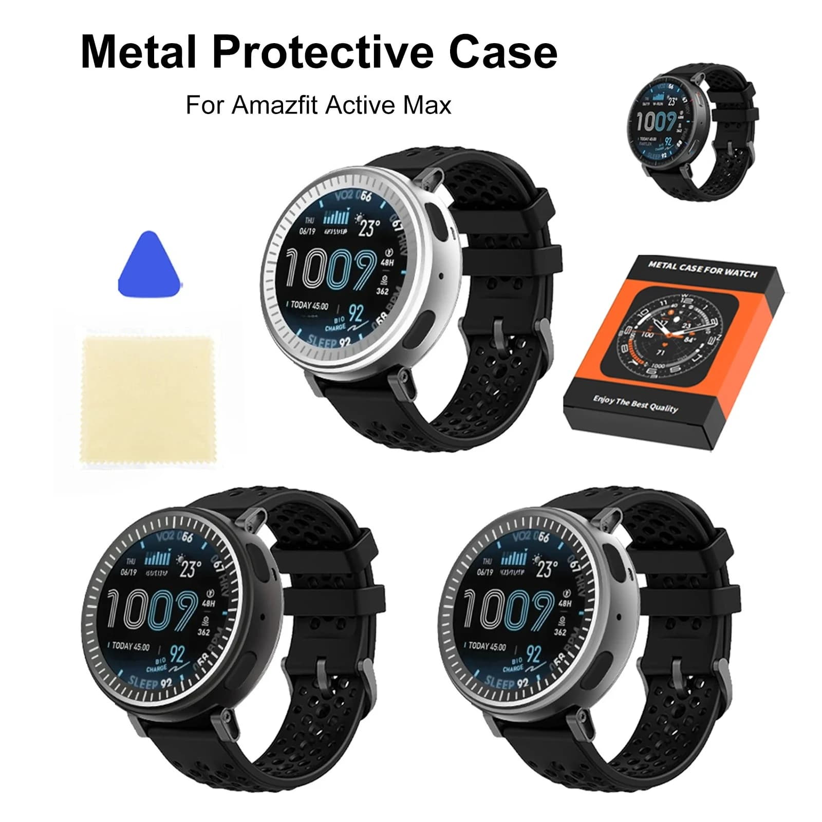 Metal Case for Amazfit Active Max Smart Watch Protective Case Shell Shockproof Screen Cover Anti-Scratch Bumper Protector Shell
