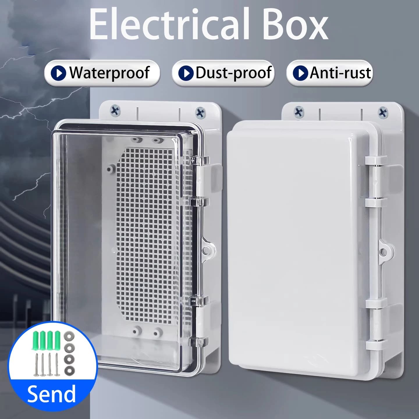 Scatola di Distribuzione Elettronica per Esterni IP66 Impermeabile con Coperchio Grigio/Trasparente, Cerniera in ABS e Supporti