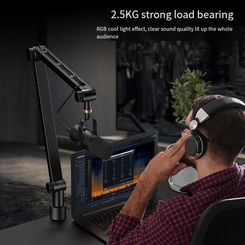 SYDS Supporto per microfono regolabile a 360 gradi con supporto per telefono Supporto per microfono con braccio per carichi pesanti per streaming live