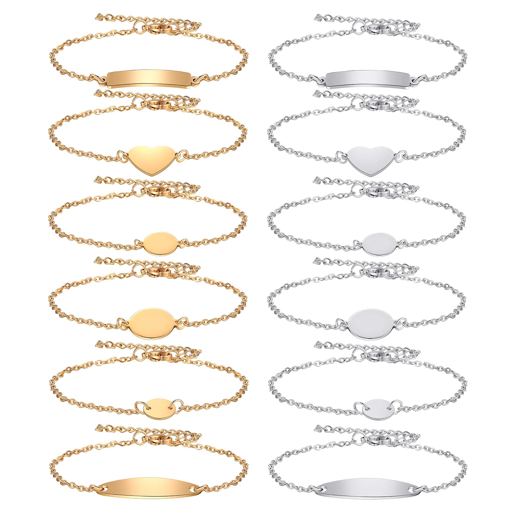Bracciale da donna alla moda per bambina, in acciaio inossidabile, rotondo/ovale/con ciondolo a forma di cuore, catena a maglie regolabile, regalo di compleanno