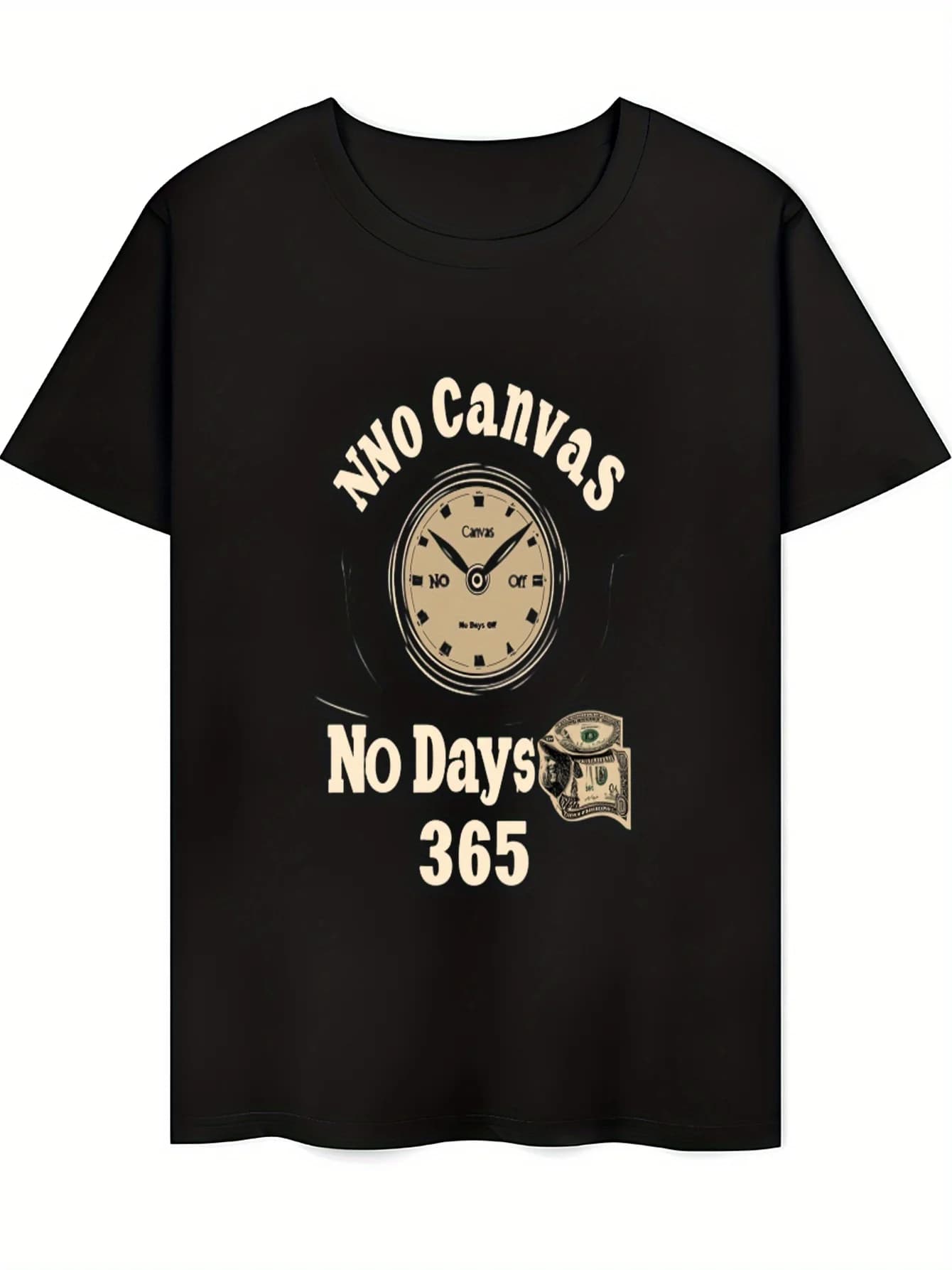 T-shirt casual da uomo in cotone nero con girocollo a maniche corte con motivo "No Canvas No Days 365", leggera e traspirante