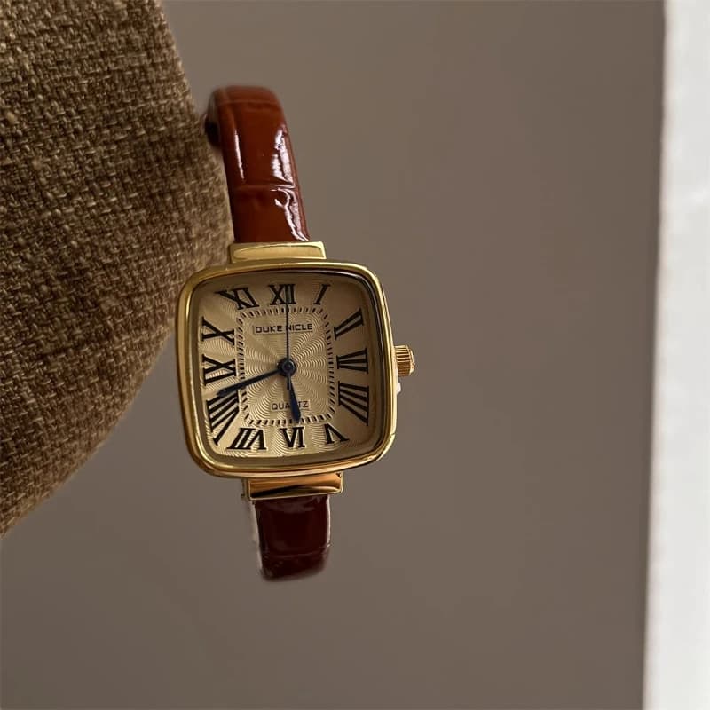 Orologio al quarzo quadrato vintage da donna cinturino in pelle numeri romani design unico moda casual alla moda