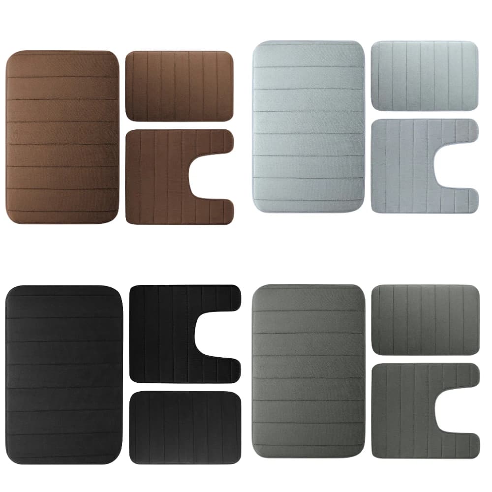 Tappeto da bagno in memory foam in velluto Set di 3 tappetini da bagno extra morbidi antiscivolo con assorbimento d'acqua Tappetino per WC lavabile in lavatrice e a secco