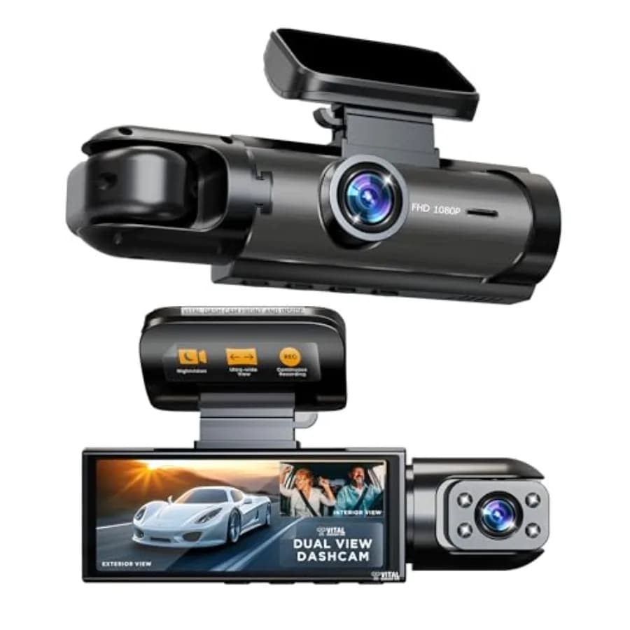 Vital Dash Camera Pro 2026 Dashcam Anteriore e Posteriore per Auto, Doppia Telecamera per Auto con Visione Notturna, G-Sensor, Sorveglianza Parcheggio 24/7