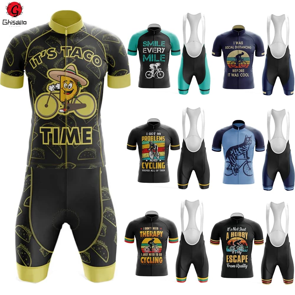 Set maglia da ciclismo per uomo Tuta da bicicletta, pantaloncini con bretelle da bici Por Team Abbigliamento manica lunga duraturo, nuovo stile 2024 20D Gel Pad