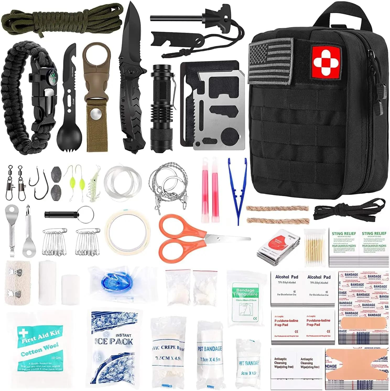 Kit di Pronto Soccorso da 216 Pezzi, Attrezzatura Professionale per Emergenze, Escursionismo, Caccia e Avventure in Campeggio
