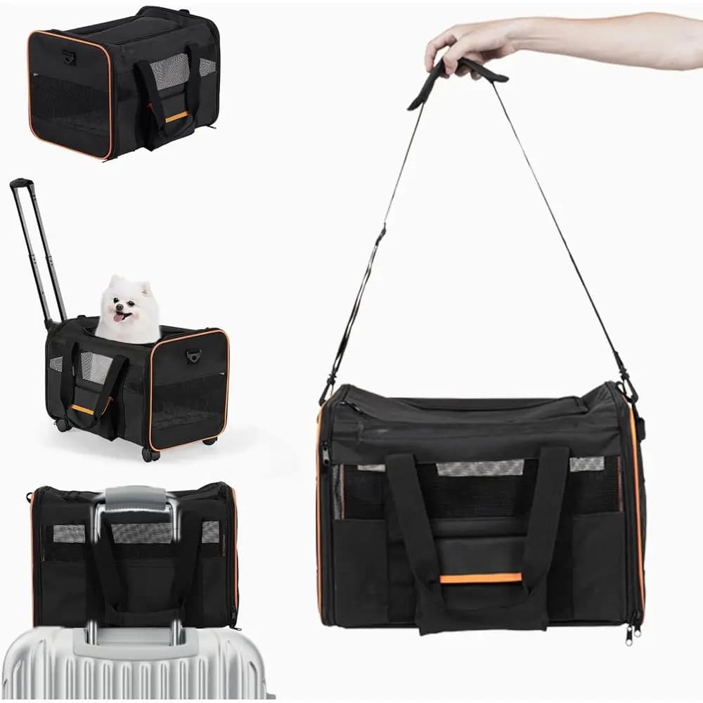 Trasportino Portatile per Cani e Gatti - Gabbia con Ruote e Borsa da Viaggio