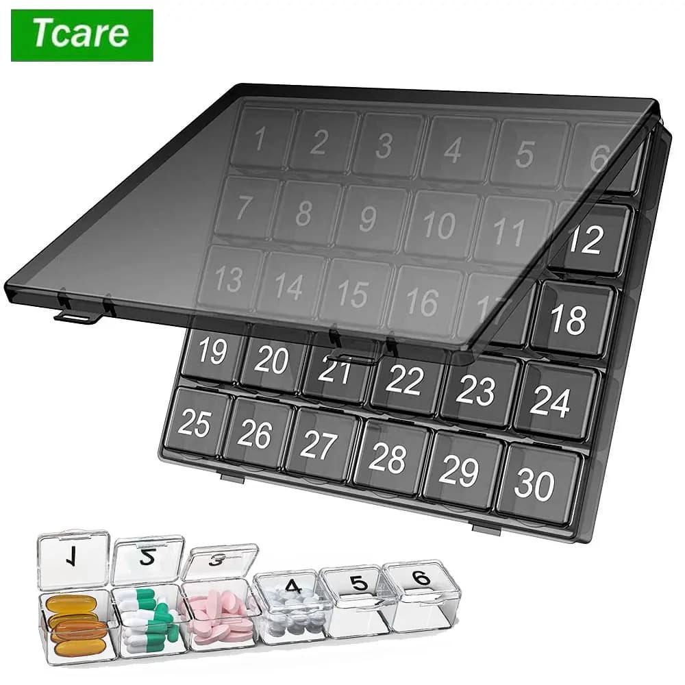 1 monthly pill holder, 30-day pill holder, 4-week pill holder and one month organizer for medicines with large vitamin compartments