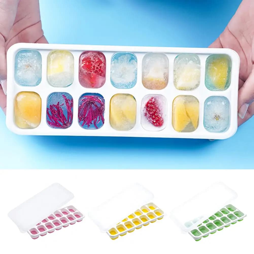 Stampo per Ghiaccio con Coperchio in Silicone, 14 Cubetti Quadrati, Facile da Sformare, per Cucina, Bar, Cocktail Ghiacciati Fai-da-Te