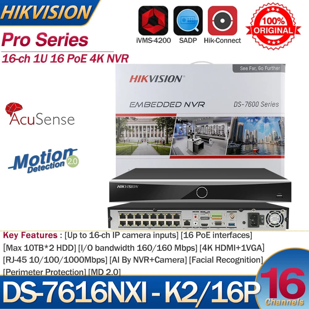 Hikvision NVR 16-ch PoE AcuSense 4K NVR DS-7616NXI-K2/16P 16-ch ingressi per fotocamere videoregistratore di rete supporto per fotocamera di terze parti