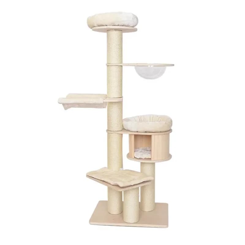 Wooden Cat Scratching Tree, Condo Tower with Natural Sisal, Multi-Level Cat Climber, Pet Furniture, Durable and Sturdy Design