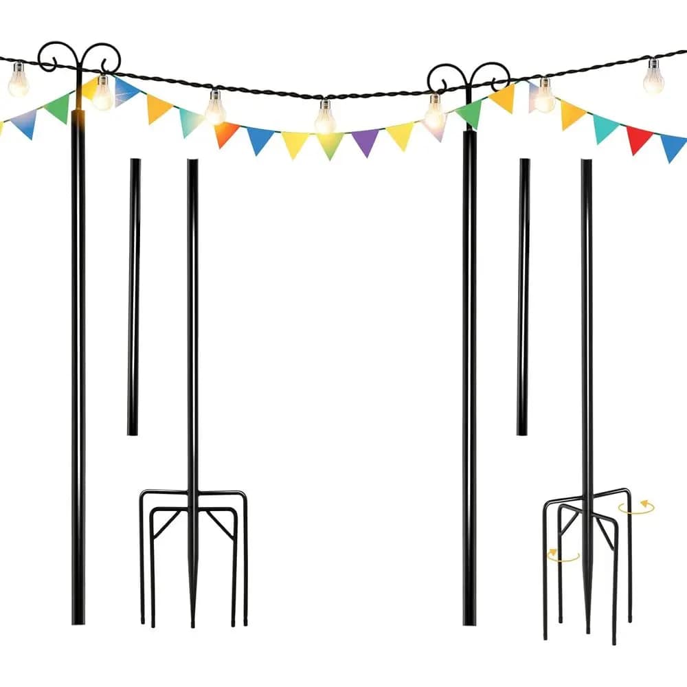 Pali per Luci a Corda da Esterno, 2 Pezzi, Pali in Metallo da 10t con Ganci o per Appendere Luci a Corda, Resistenti per Giardino, Cortile, P