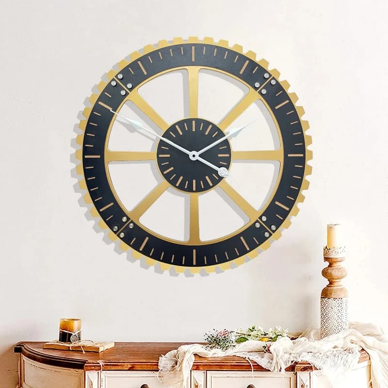 Orologio da Parete Creativo in Legno e Metallo con Ingranaggi, Orologio Silenzioso da Parete per la Casa