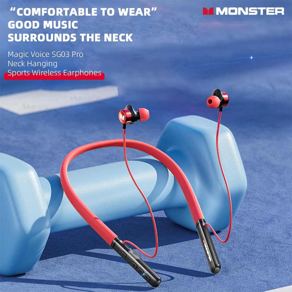 Monster AIRMARS SG03pro Cuffie Bluetooth senza fili con archetto da collo sportivo Cuffie da gioco per musica per bassi pesanti Auricolari stereo per chiamate HD