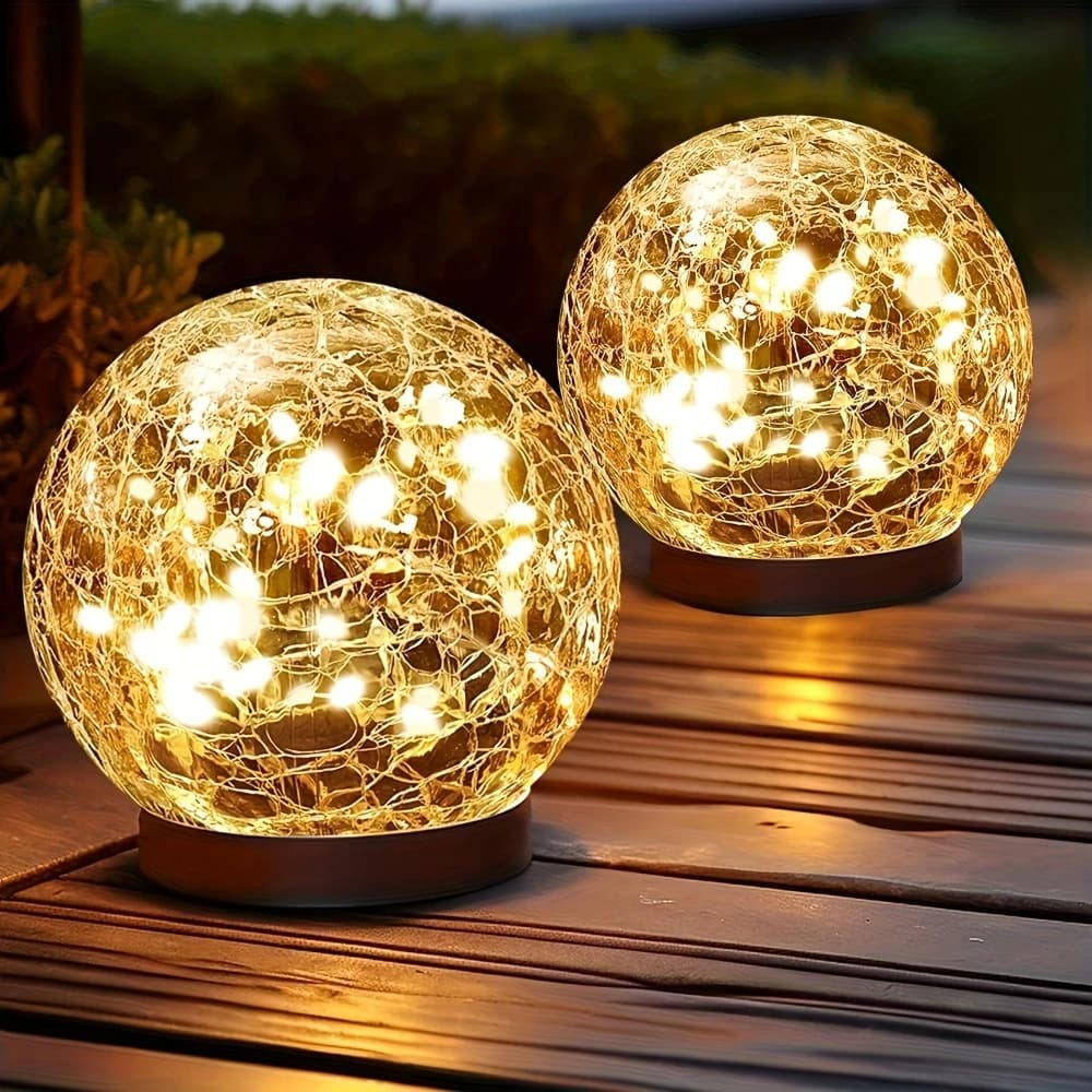 Luci Solari a Sfera in Vetro Effetto Craquelé per Esterni, IP65 Impermeabili, LED Cambia Colore, Decorazione da Giardino per Sentieri, Prati, Patii e Cortili
