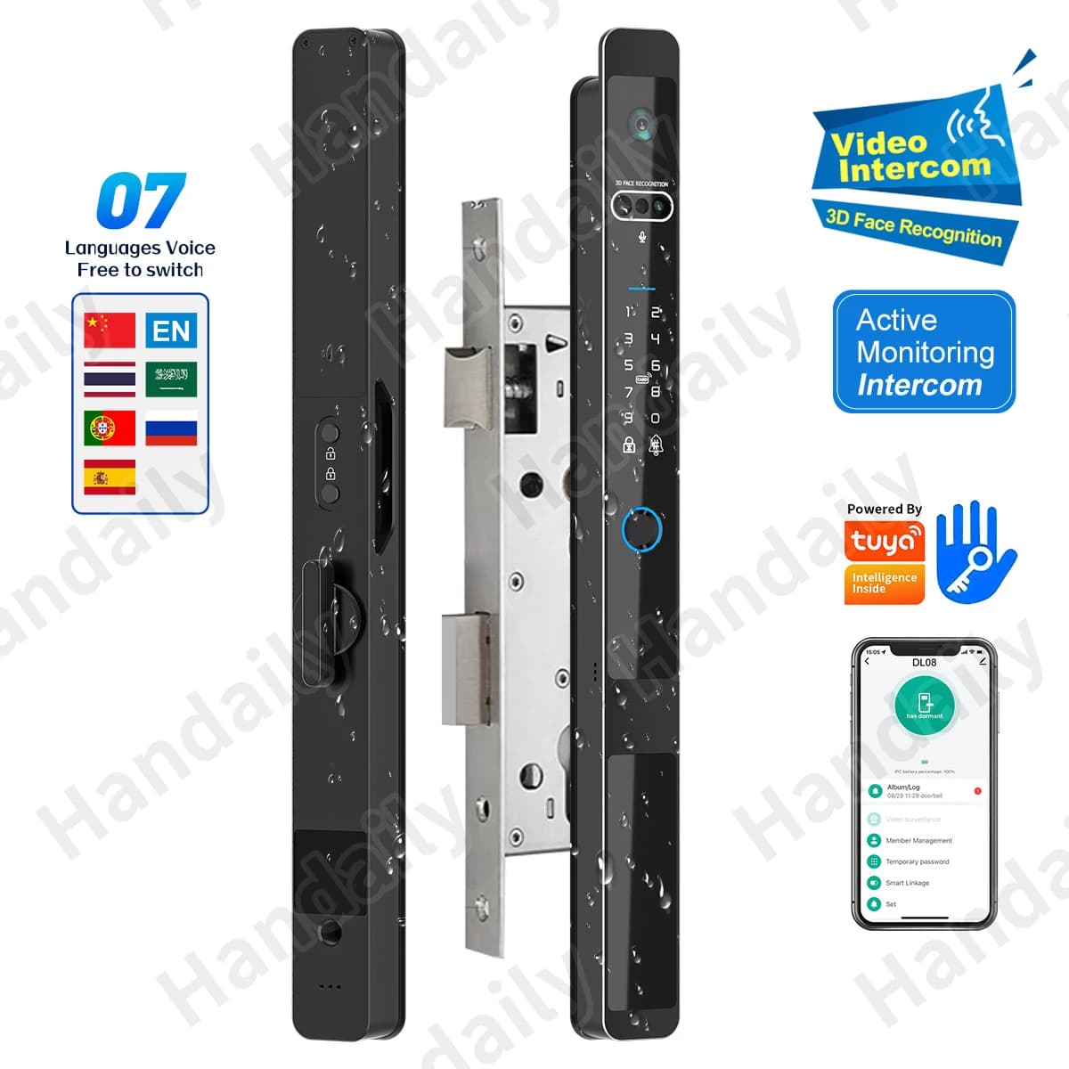 HanDaily Impermeabile Tuya TTlock App Porta dell'ufficio Look Monitoraggio video Citofono Password temporanea Smart Lock per giardino
