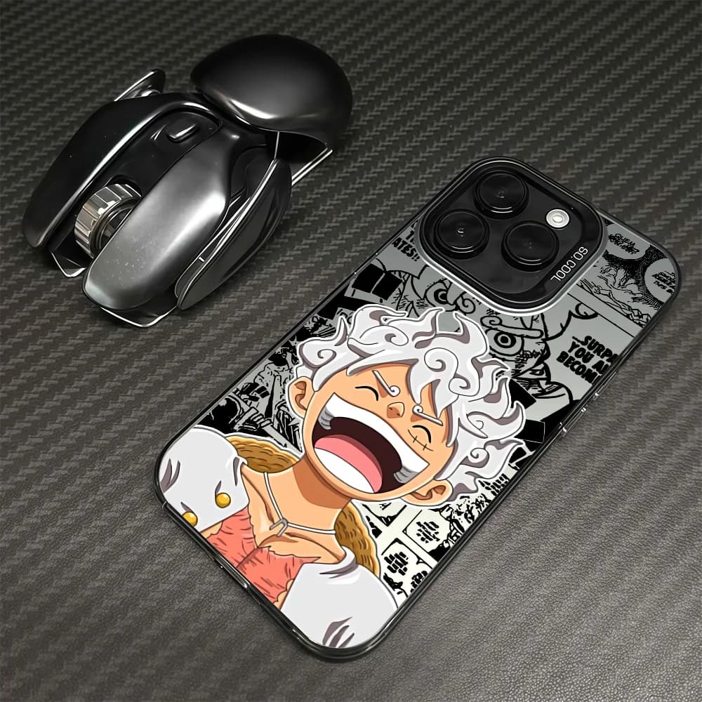 Nika L-Luffy phone case For iPhone 12 11 13 14 15 16 17 Max Pro Plus Mini Silver IMD Laser Cover