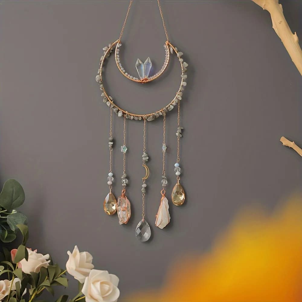 1 Pc Crystal Hanging Pendant, Tree of Life Dream Catcher Sun Catchers Decorative Wind Chimes for Home Gardens - Feather-free