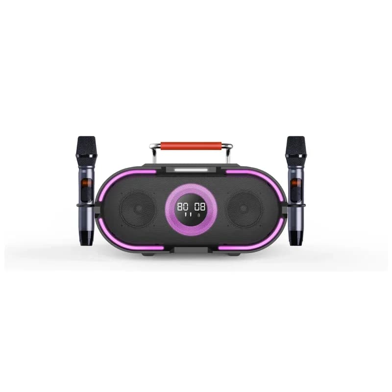 Altoparlante karaoke professionale all-in-one RHM RM-K666 Plus, molto venduto, con luce stroboscopica a gradiente e microfoni per feste.
