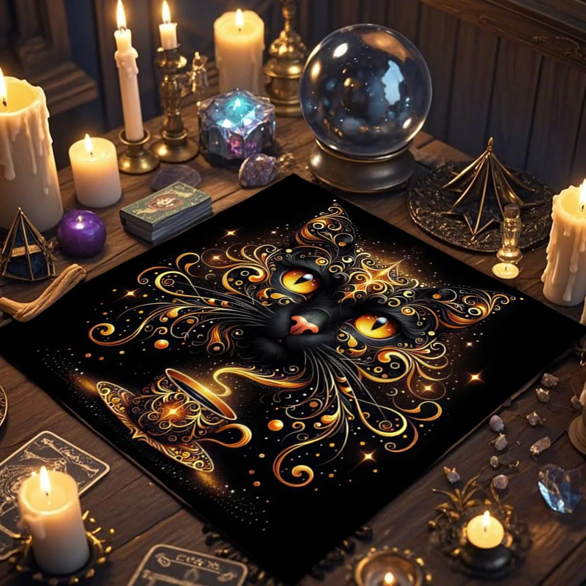 La divinazione del gatto magico utilizza una tovaglia per carte dei tarocchi Decorazione dell'altare Panno per lettura di carte Oracle Panno per rituali astrologici