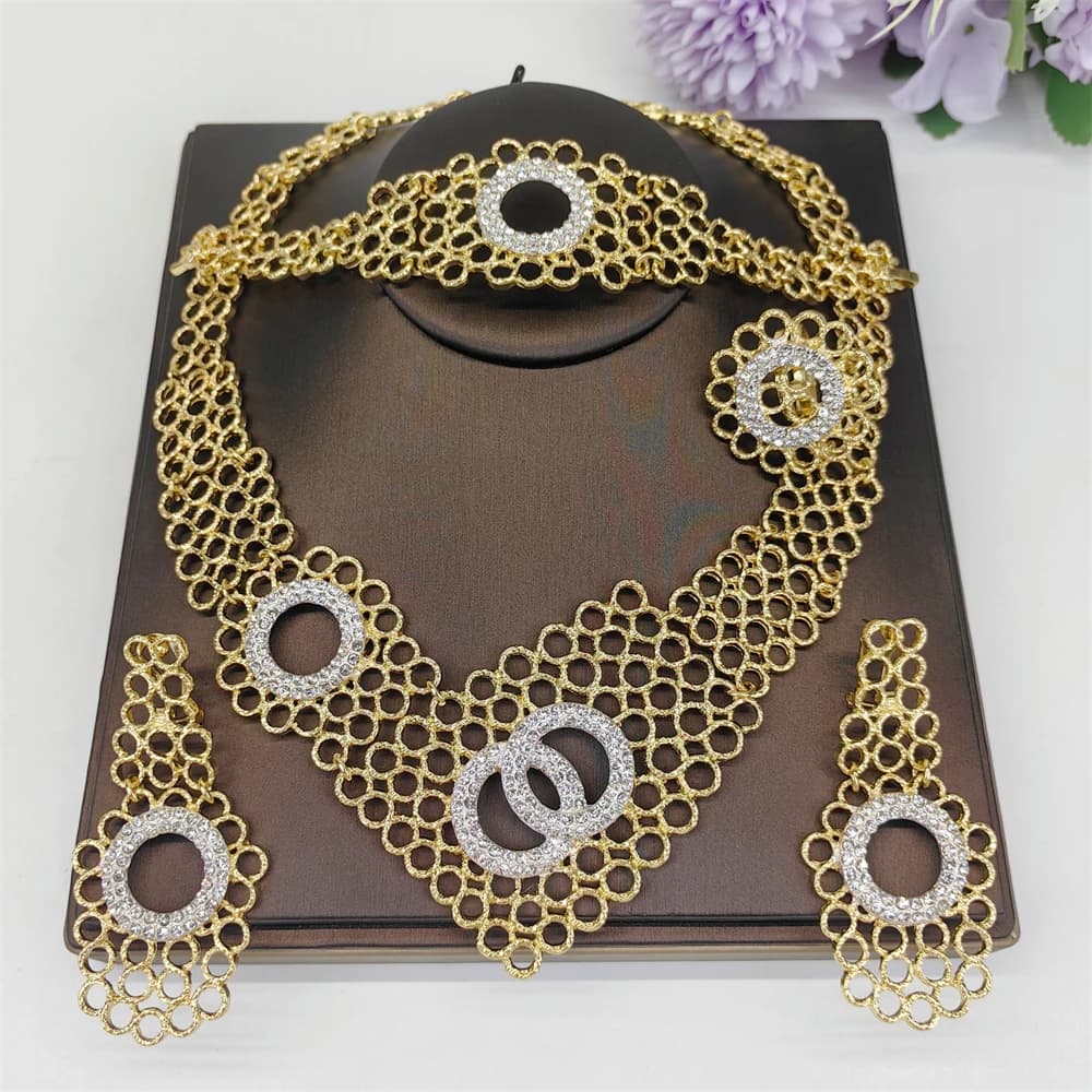 Set di gioielli africani con cristalli color oro, accessori da sposa per donne, collana con motivo floreale nigeriano.