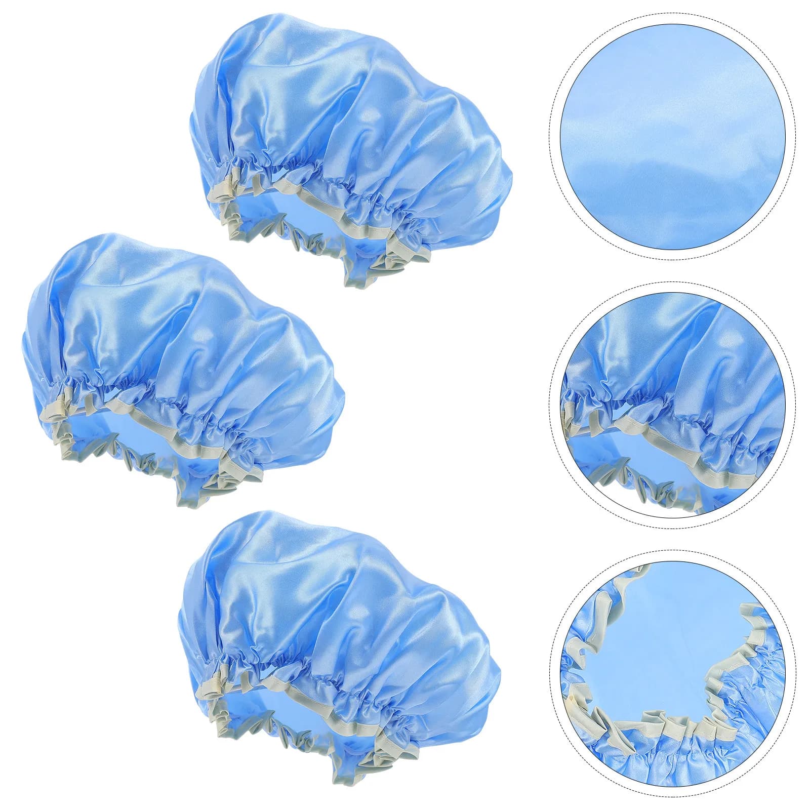 Set of 3 Shower Caps Waterproof Double Layer PEVA for Hair Protection, Spa, Salon, Bathroom, Pool