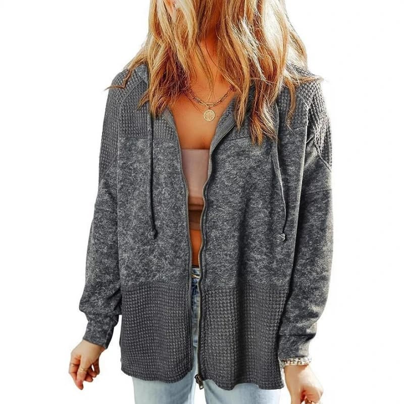Cappotti con cappuccio da donna Giacche impiombate patchwork Giacca a maniche lunghe con cerniera Felpe con coulisse Cappotto vintage da donna casual Autunno 2025