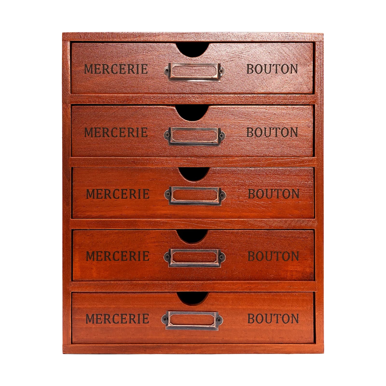 Desk Organizer in Wooden 5 Drawers, Pine Storage Box with Slot for Labels for Office and Home, for Documents and Cosmetics