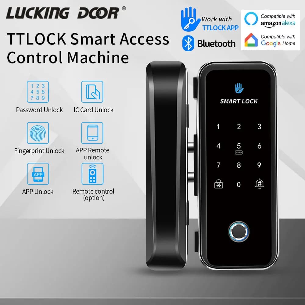 Ttlock serratura per porta in vetro intelligente in legno Gateway Bluetooth sblocco remoto App per impronte digitali scheda IC Password allarme telecomando bloccato