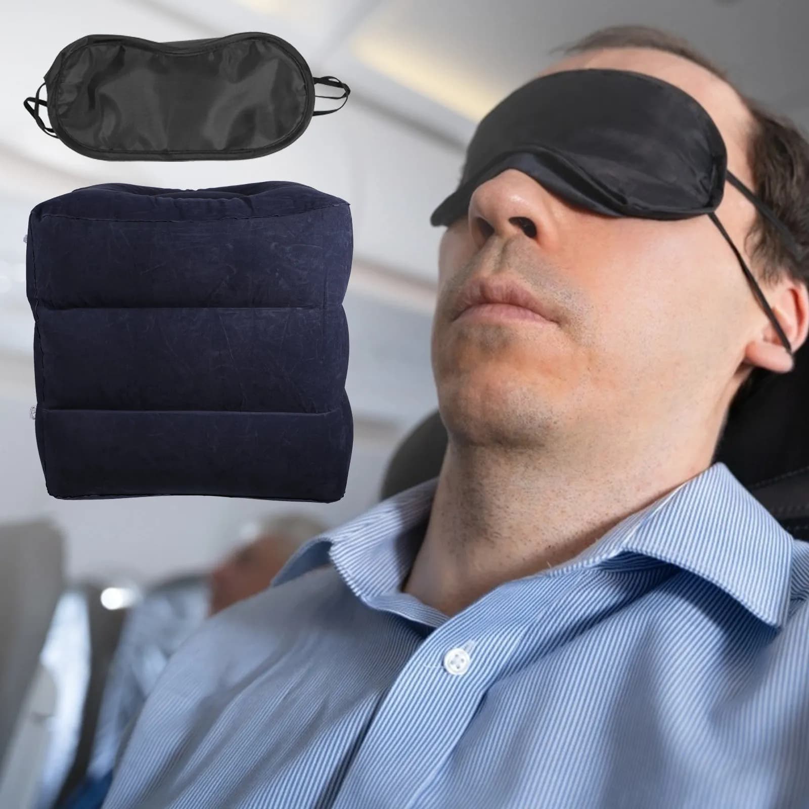 Cuscino poggiapiedi gonfiabile 1 pezzo, altezza regolabile, design pieghevole per viaggi, utilizzabile come sgabello, arredo da esterno, comfort floccato