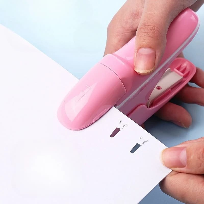 1 pezzo di cucitrice portatile senza chiodi, per carta, documenti e manuali, per rilegatura di documenti, forniture per ufficio, casa e scuola