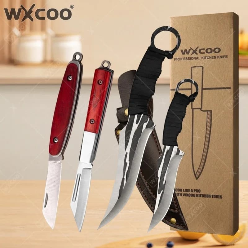 WXCOO Coltello da Cucina in Acciaio Inossidabile Forgiato con Fodero per Disossare Frutta, Carne e Verdure Senza Sforzo