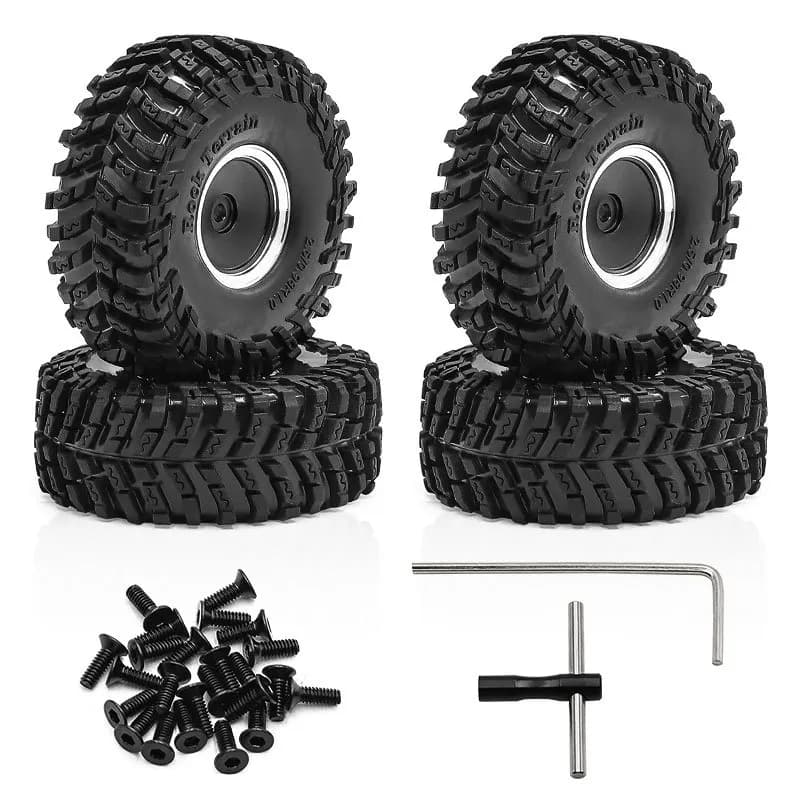 Set di 4 Pneumatici e Ruote Preassemblati da 1.0 Pollici, Cerchi in Plastica e Pneumatici in Gomma per Crawler RC 1/18 TRX4M SCX24 FMS FCX24