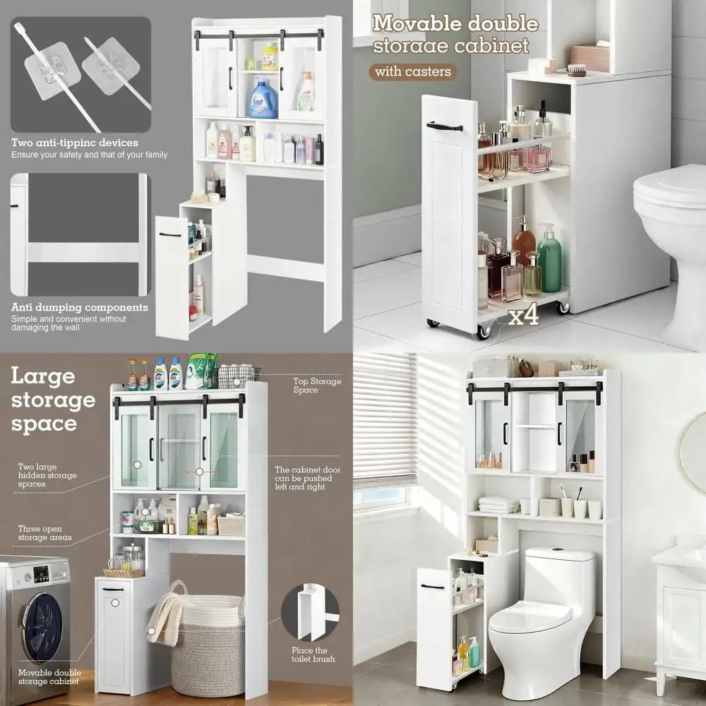 Mobiletto portaoggetti stile Der: mobile, con ante scorrevoli, ripiani regolabili, compatto per bagno e porta carta igienica
