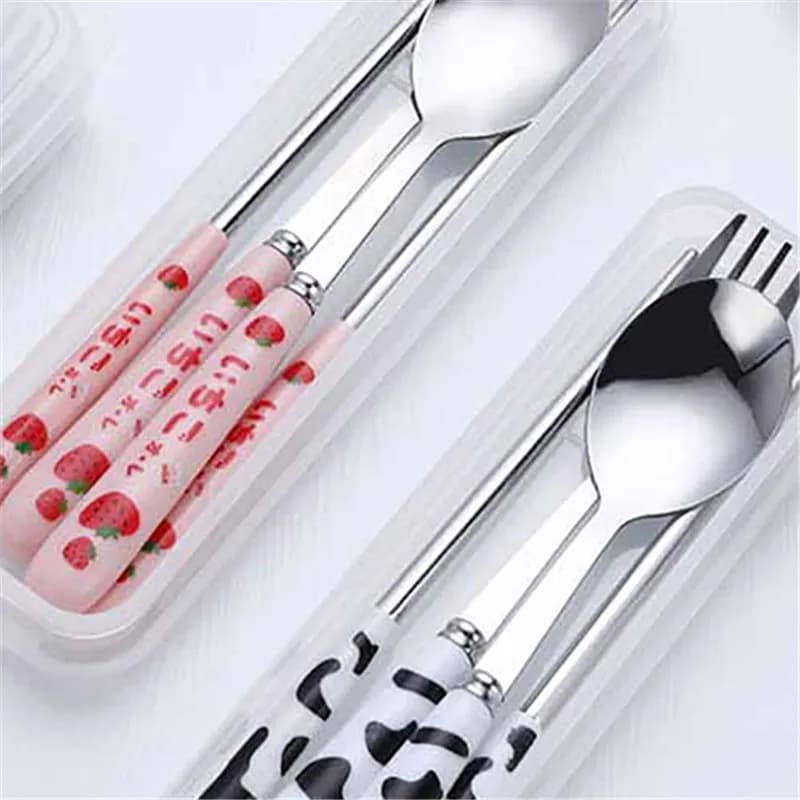 Set di bacchette cucchiaio forchetta con scatola portaoggetti per ufficio ristorante cucina utensili da viaggio accessori set di posate portatili da 3 pezzi