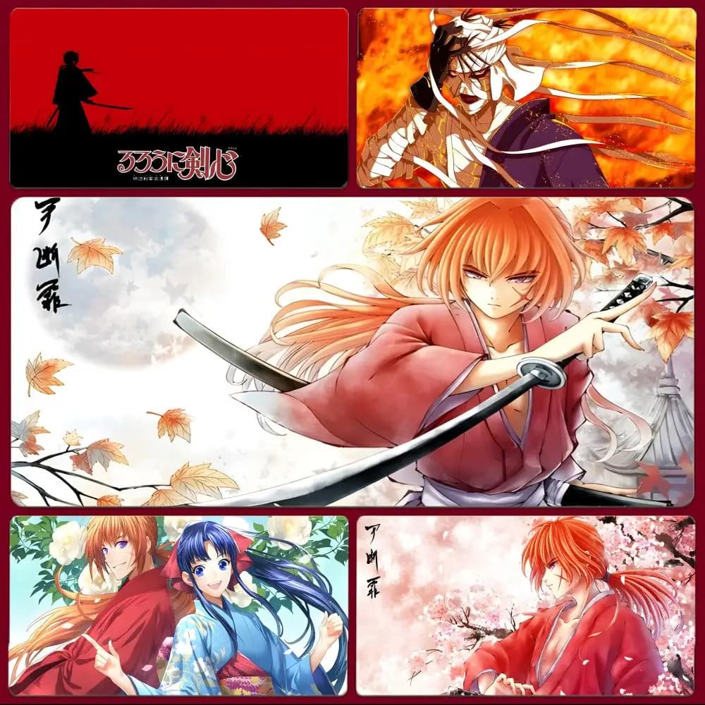 Tappetino per mouse anime samurai R-Rurouni Kenshin, tappetino per mouse da gioco di grandi dimensioni con bordi cuciti, tappetino da scrivania ispessito per PC