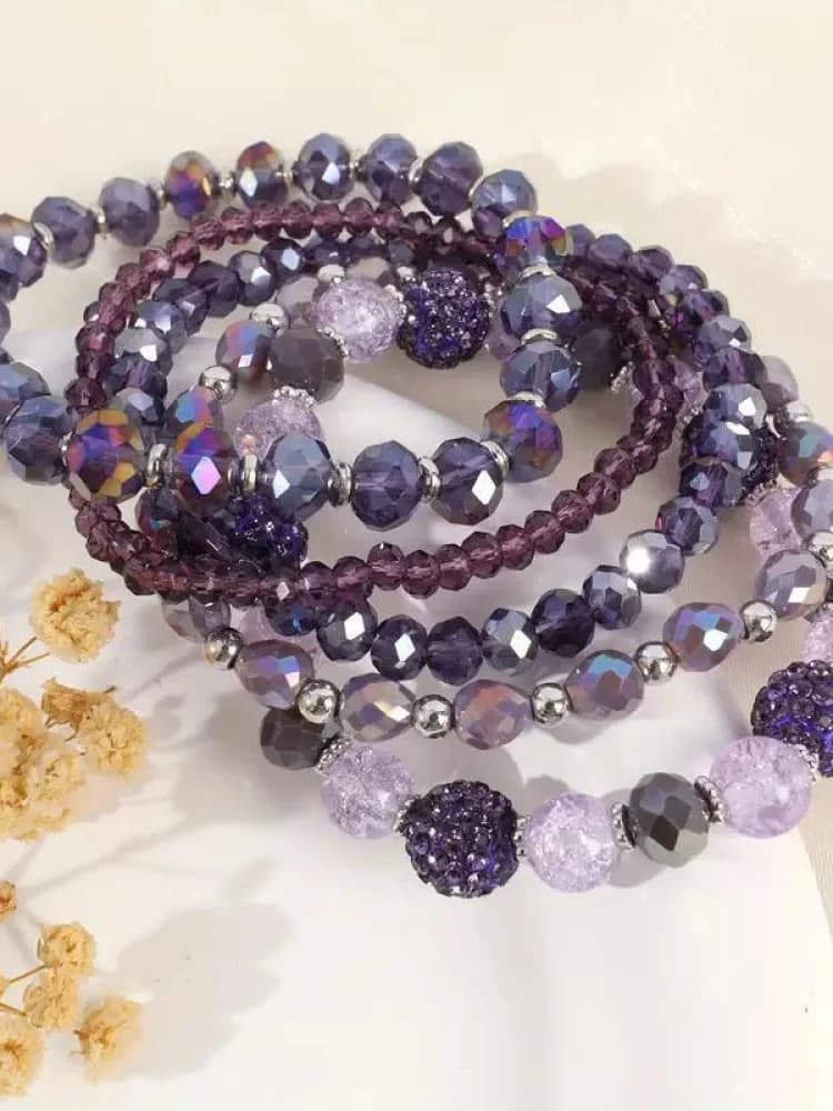 Bracciale Elastico con Perline di Cristallo Bohemien da Donna, Gioielli alla Moda con Sfere di Vetro Impilabili, Catena da Mano Stile Boho, Nuovo