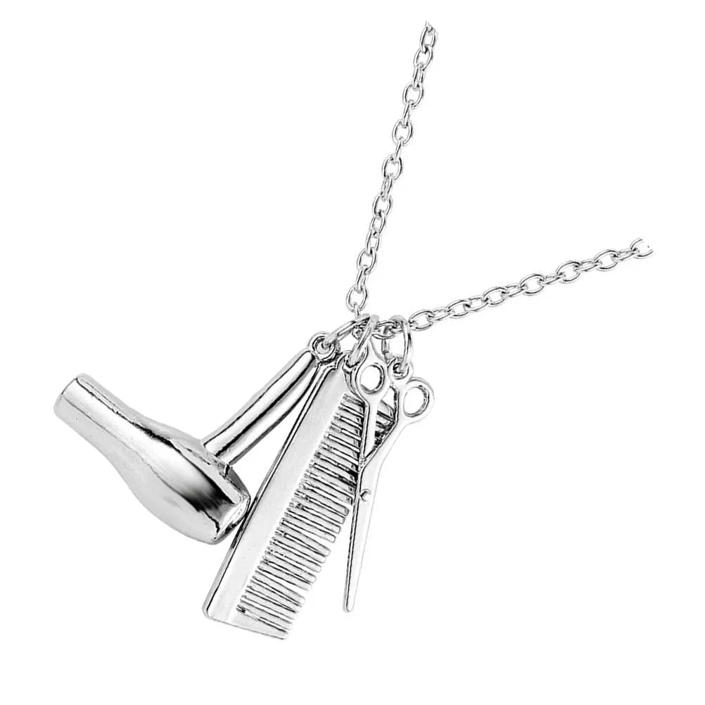 Collana da Parrucchiere in Lega con Ciondolo a Forma di Forbici, Pettine e Asciugacapelli, Regalo Elegante per Barbieri e Parrucchieri
