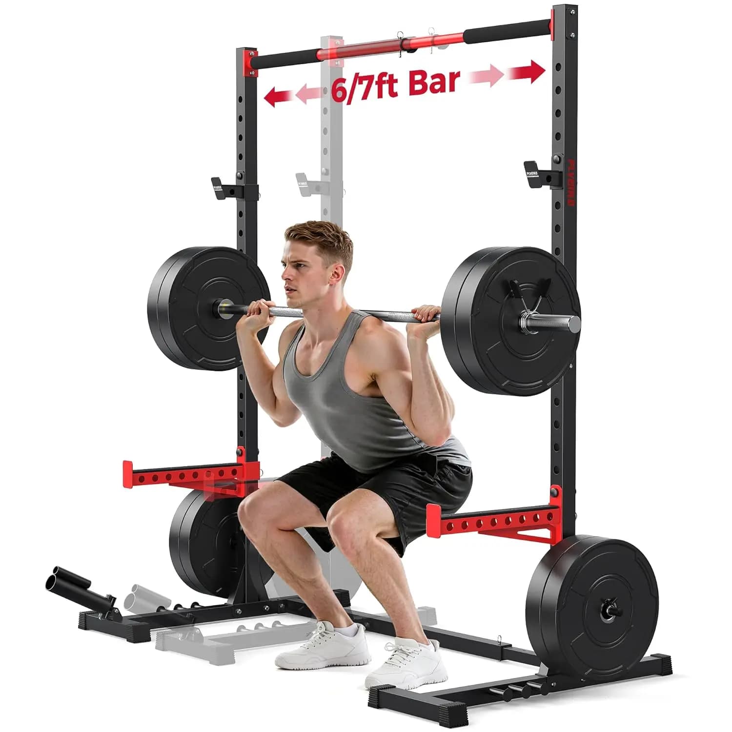 Squat Rack with Traction Bar, Power Rack Multifunctional Adjustable, Squat Support with Adjustable Internal Width, Customizable