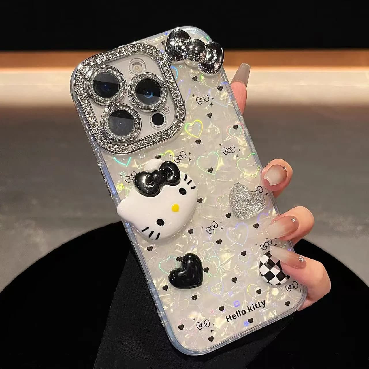 Custodia per telefono 3D simpatico cartone animato Sanrio Hello Kitty Bling Glitter per iPhone 16 15 14 13 12 11 Pro Max Custodia protettiva antiurto