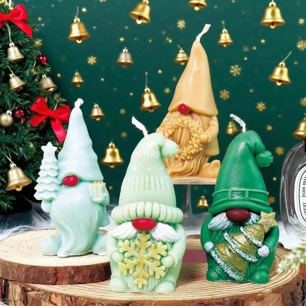 Faceless Christmas Santa Claus Holding Pine Tree & Gift Box Silicone Candle Mold Santa Scented Soap Mold For Xmas Decor Gifts