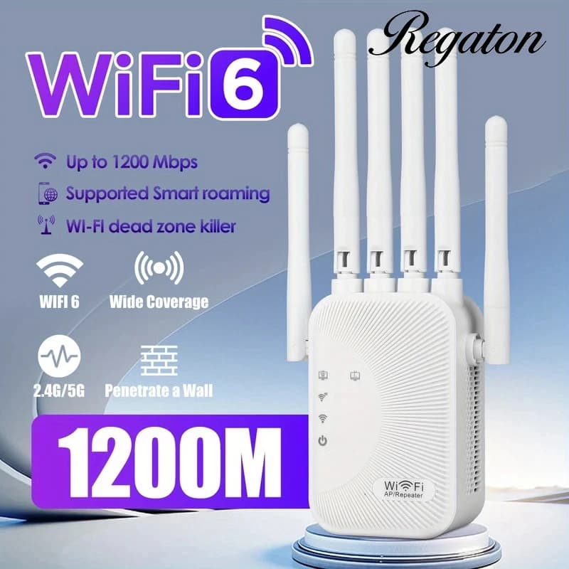 Amplificatore di Segnale WiFi Dual Band 1200Mbps, Ripetitore Wireless 2.4GHz 5G, Estensore di Portata ad Alta Velocità Facile da Configurare per Casa